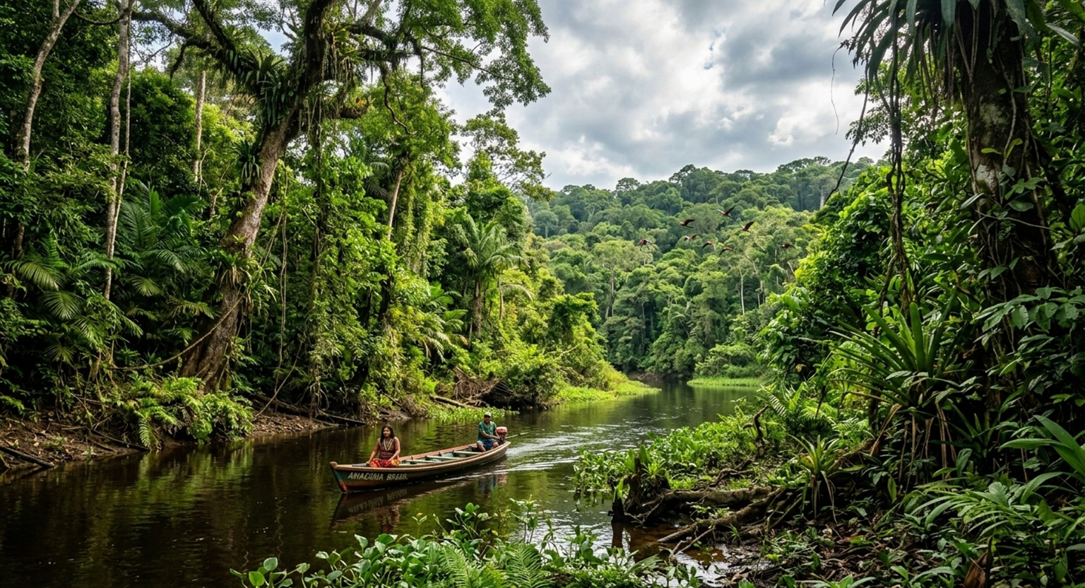 Amazon rainforest river and jungle canopy near Manaus, Amazonas